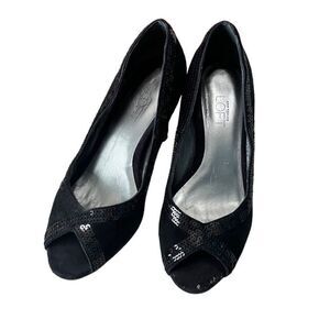 Loft Stacy Suede Open Toe Heels 6.5 Sequin Embellished Black